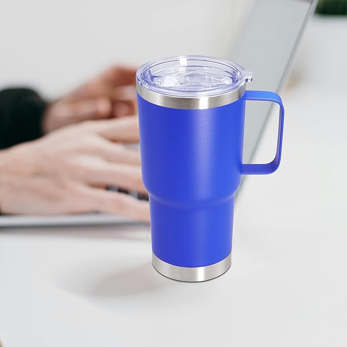 20 oz Tumbler with Handle and Lid, Stainless Steel Tumbler Insulated Travel Coffee Mug, Spill Proof Double Wall Vacuum Tumbler Cup Keep Drink Hot & Cold, Dark Blue, 12 Pack