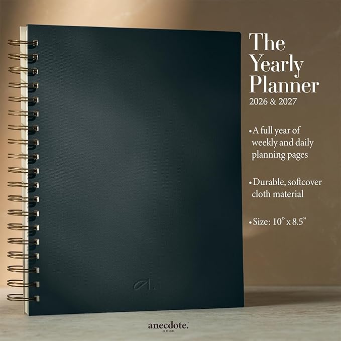 Anecdote Spiral Planner w/2026-2027 Calendar (8.5" x 10") | Start Anytime - 52 Weeks, Undated Planner Pages | To-Do List Organizer, Plan Your Success, Achieve Productivity Goals (Ink Blue)