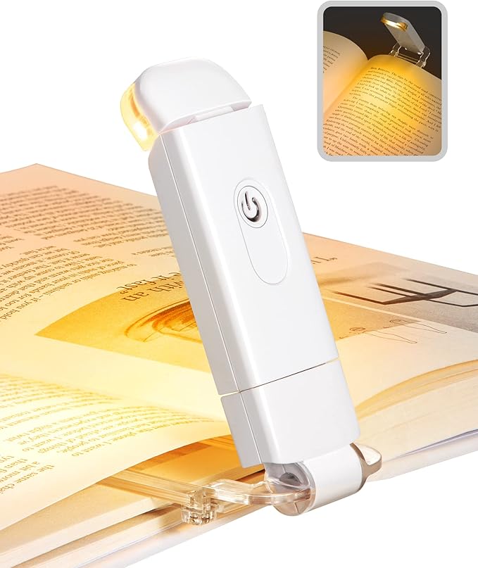 DEWENWILS Book Reading Light, Amber Warm Clip On LED with 3 Adjustable Brightness for Eye Protection, Rechargeable USB, Perfect for Bookworms, Kids (White)