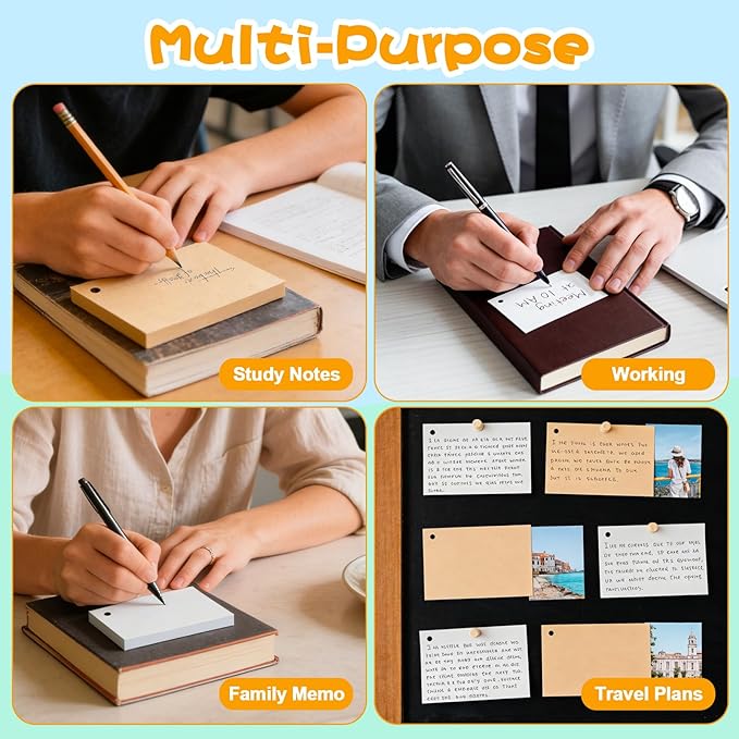 300 Pcs Customizable Index Flash Study Note Card Pad White Blank Kraft Paper with Binder Ring (3 x 5 Inches, 50 Sheets per Set)