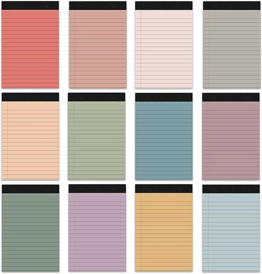 12 PCS 4" x 6" Small Legal Pads College Ruled Lined Mini Pad 80 GSM Vintage Colored Notepad 30 Sheets Memo & Scratch Notepads for Writing Home Office School Work Business To Do List Grocery Lists