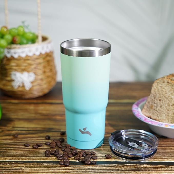 Konokyo 10 oz Tumbler with Handle and 2 Straw 2 Lid, Insulated Water Bottle Stainless Steel Vacuum Cup Reusable Travel Mug, Mint