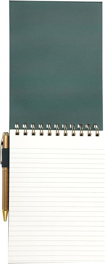 Eccolo Lined Top Spiral Notebook, Flexi-Cover Steno Pad with Pen Included (240 Perforated Pages), "Notes" A5 Notepad Ideal for Note Taking in School, College or Work (Green, 6x8.5 Inches)