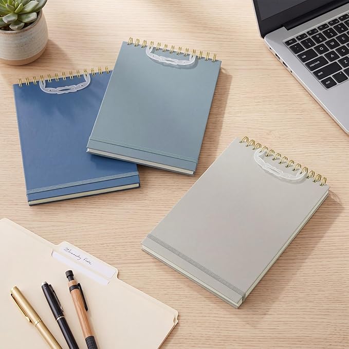 Resurhang 3 Pack Top Spiral Notebook 7"x10" Hardcover Steno Pads 240 Pages(120 Sheet) college Ruled Waterproof Cover Notepad Left hand Notebooks for Work School Office (Blue,Green,Gray)