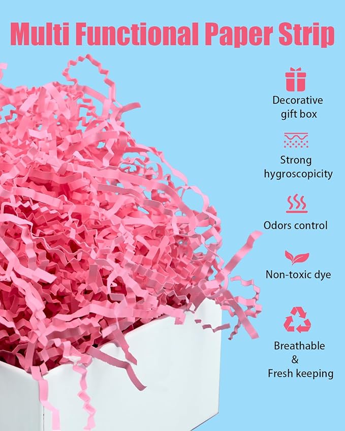 Raissily 10.5oz/300g Crinkle Cut Paper Shred Filler, Packing Grass Cushion for Valentine's Day Wedding Birthday Anniversaries Mother's Day Confetti Box Bag Basket Filling Gift Decoration - Pink