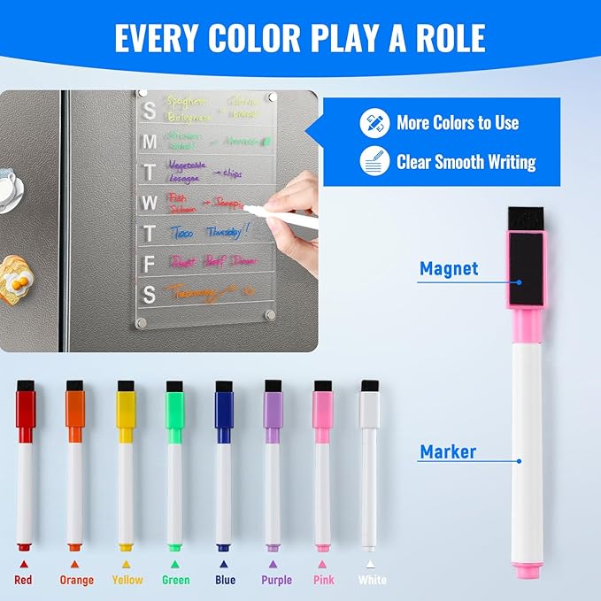2 Pack 12''*8'' Acrylic Magnetic Planning Board Set, Clear Weekly Meal Planner with Whiteboard Memo, Menu Board for Kitchen with 8 Color Markers, Dry Erase Board for Shopping Grocery List/to Do List