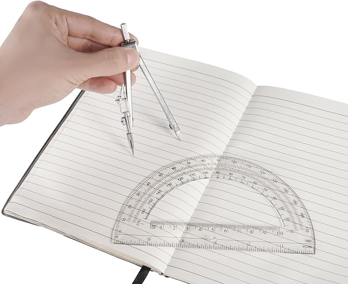 Protractor and Compass Set, Compass Protractor Set, Protractor, Compass for Geometry, Math Compass, Compass School, Math Compass and Protractor, Geometry Tools Set, Geometry Set (Silver)