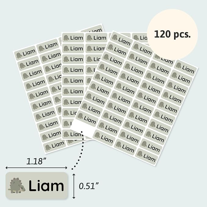 Iron-On Name Labels & Clothing Labels for Nursing Home (120) – Iron On Name Tags & Name Labels for Clothing & Clothes, School & Daycare – Waterproof - Dinosaurs