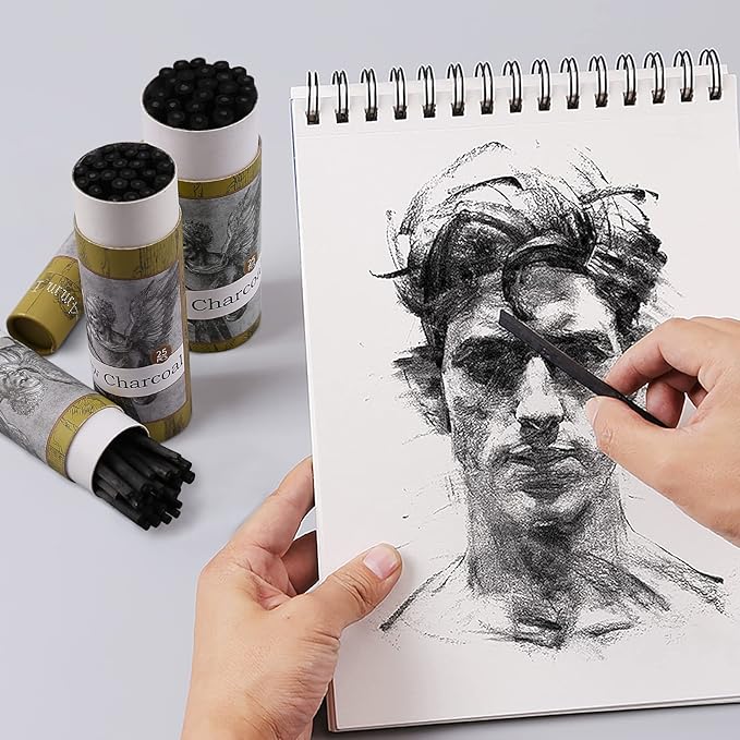Willow Charcoal Sticks, Natural Willow Charcoal for Artists, Beginners, or Students of All Skill Levels, Great for Sketching, Drawing, and Shading, Approx 7-9mm in Diameter, Pack of 25