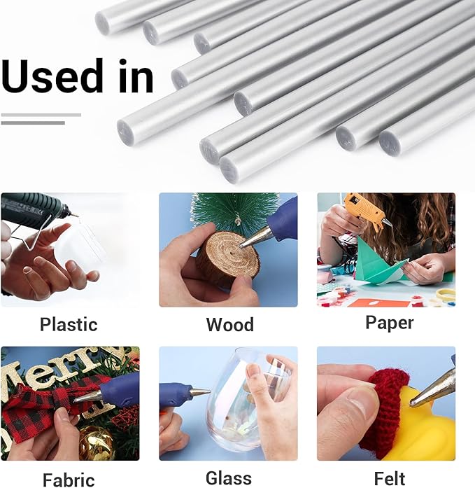 ENPOINT Metallic Silver Hot Glue Sticks Mini, 8" Long x 0.27" Dia Small Hot Melt Glue Sticks Colored, 36 Pack Sealing Wax Adhesive Sticks for Stamp, Crafting, Wedding Cards, Decoration