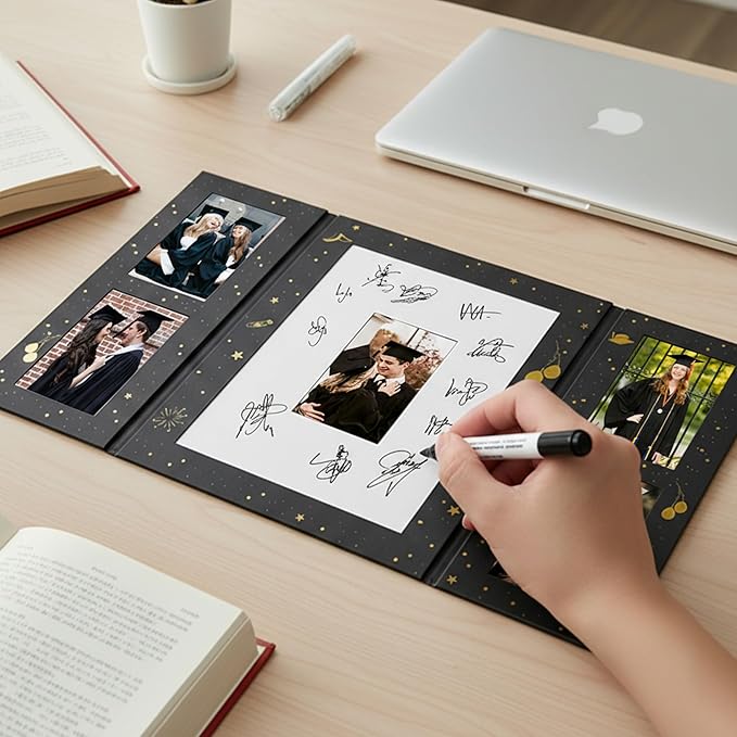 GMFrames Graduation Signature Book with Photo Display 2026 Grad Party Decorations Guest Book for Senior High School, College or University Graduation Photographs Black