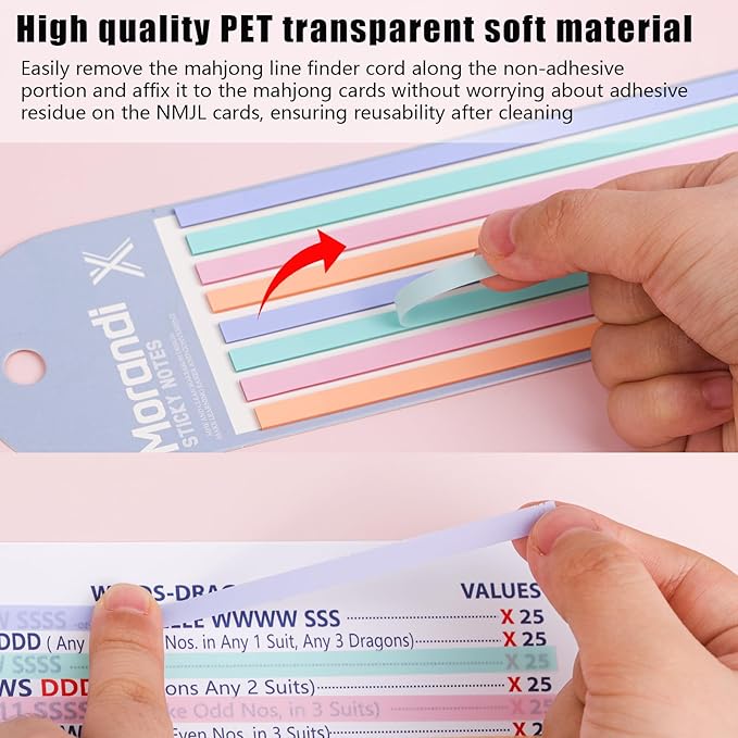 420 Pcs Mahjong Line Finder Reader Notes, Highlighter Tape Stripe, Transparent Sticky Mahjong Cards Rule Reader, Mahjong Accessories for Player, Beginner, No Adhesive Residue & Reusable (Purple)