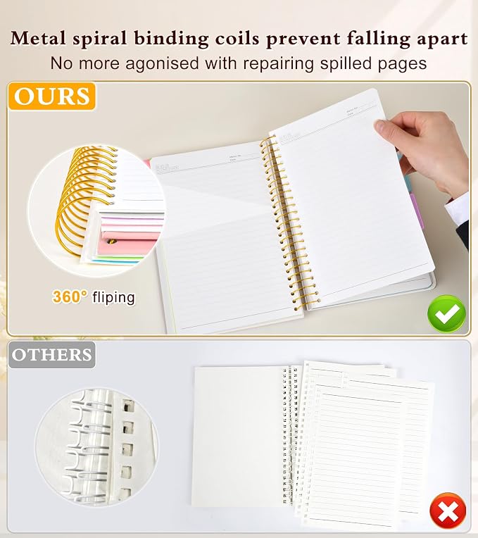 5 Subject Notebook College Ruled 240 Pages, A5(5.8"x8.3") Hardcover Spiral Notebook with Removable Dividers Tabs, Lined Spiral Journal Notebook for Women, Notebooks for Work School，ButterflyBouquet
