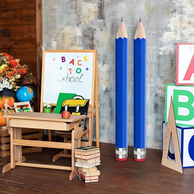 Wooden Giant Jumbo Pencil for Prop Gifts Decor 14 Inch Funny Big Novelty Pencil with Cap Blue