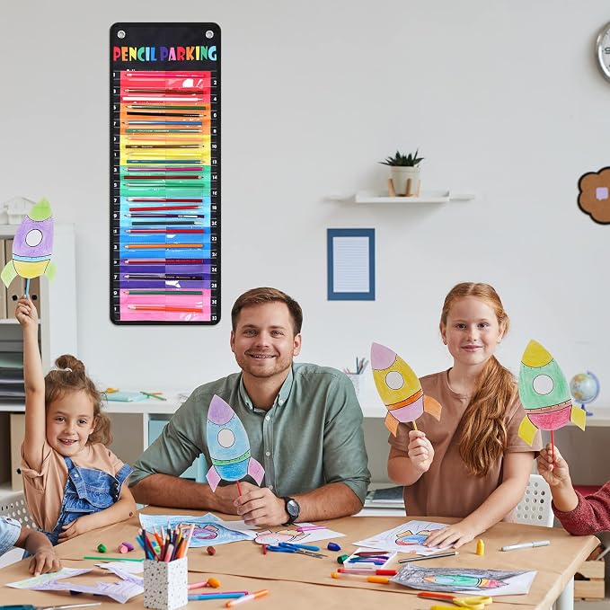 Sabary Pencil Parking Pocket for Classroom,Hanging Pencil Holder Wall Organization Numbered pencils Dispenser with Magnetic Strip Grommets for Back to School Student Essentials(Delicate)