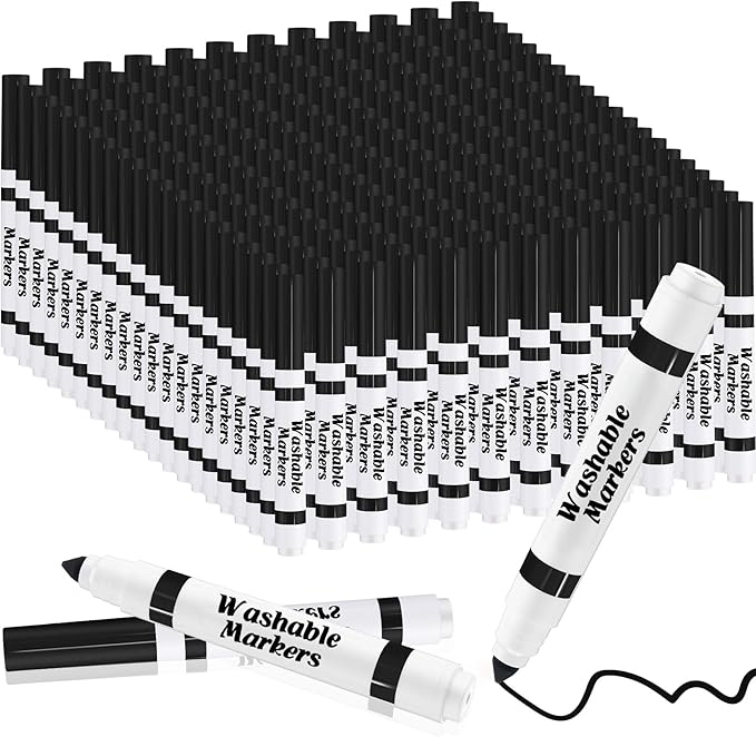 240 Pcs Black Washable Markers Bulk Broad Line Markers Set Classic Broad Tip Washable Drawing Pens for Kids, Teachers, Students, Party Favors, School Supplies, Donations