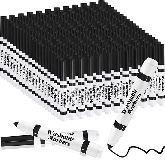 240 Pcs Black Washable Markers Bulk Broad Line Markers Set Classic Broad Tip Washable Drawing Pens for Kids, Teachers, Students, Party Favors, School Supplies, Donations
