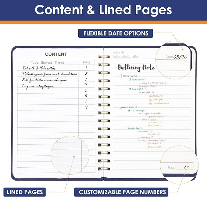 LABUK Spiral Notebook, 160 Pages A5 Lined Hardcover Notebook, 5.5 x 8in Spiral Journal for Women and Man, Work, Writing (Navy Blue)