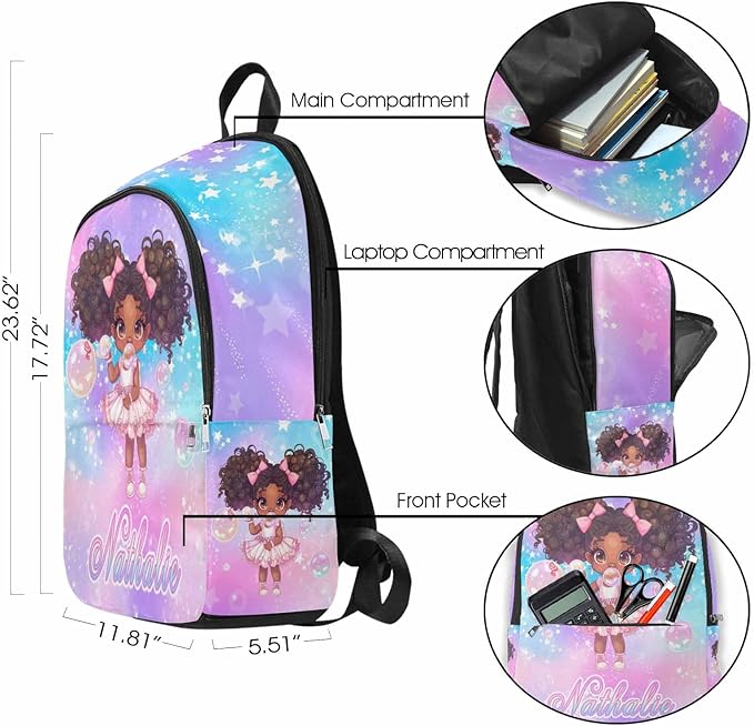 M YESCUSTOM Personalized Girls Backpack Lunch Bag Custom Colorful Kids Backpack for Elementary Preschool School, Waterproof Daypack Back Pack for Girls Cute Travel Bag Water Bottle