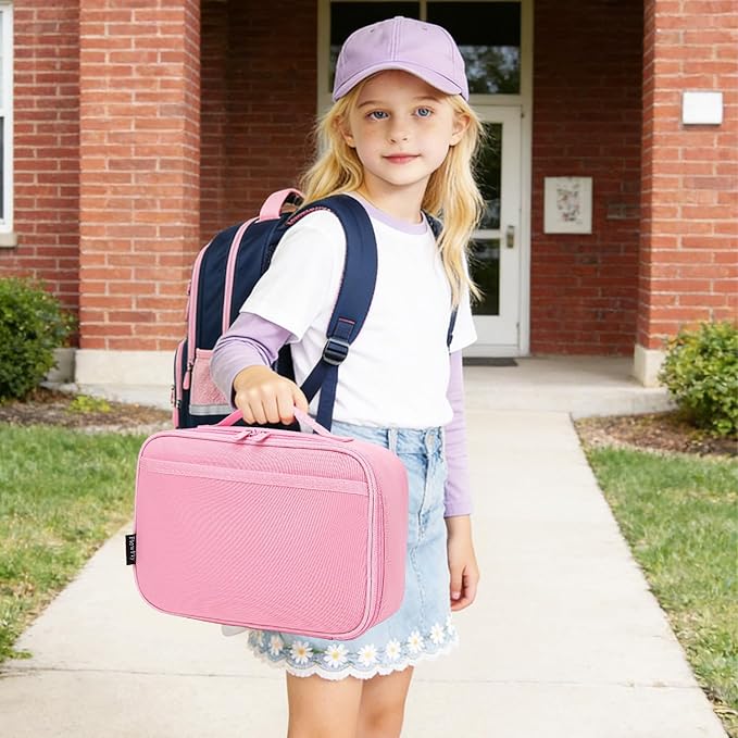 FlowFly Kids Lunch box Insulated Soft Bag Mini Cooler Back to School Thermal Meal Tote Kit for Girls, Boys, Pink