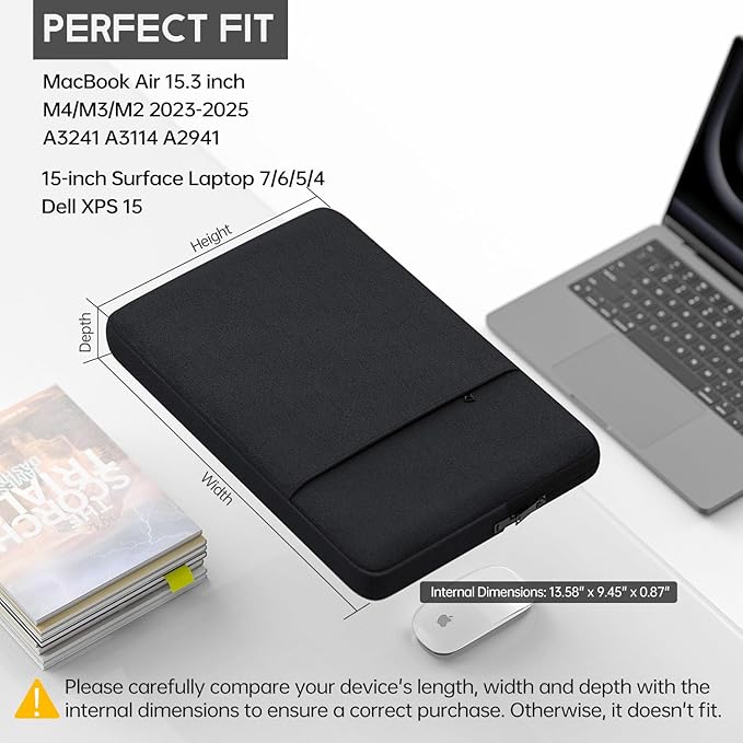 15 inch 360° Protective Laptop Sleeve for 2025-2023 MacBook Air 15.3 inch M4/M3/M2 Chip A3241 A3114 A2941, Shockproof Water-Resistant Laptop Case Bag Cover w/Accessory Pocket
