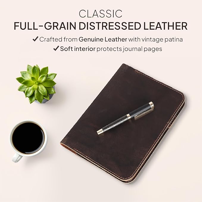 XL Leather Journal Cover 7.5 x 9.5 Inch – Refillable Genuine Leather Notebook Cover for Composition Notebook, Planner & Diary – Handmade Protective Travel Writing Case, Brown