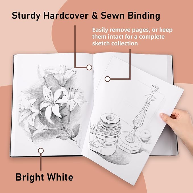 2 Pack Hardcover Sketch Pads for Drawing 9" x 12" - 110 Sheets (220 Pages) Each - 80lb/120GSM Acid Free Paper - Durable Binding Black Hardbound Sketchbook for Artists, Students & Hobbyists