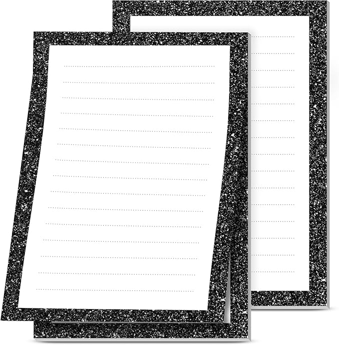2 Pack Lined Sticky Notes 4x6 in, Cute Self-Stick Notepads with Lines, Large Memo Pads Strong Adhesive for Office, Home Glitter Black