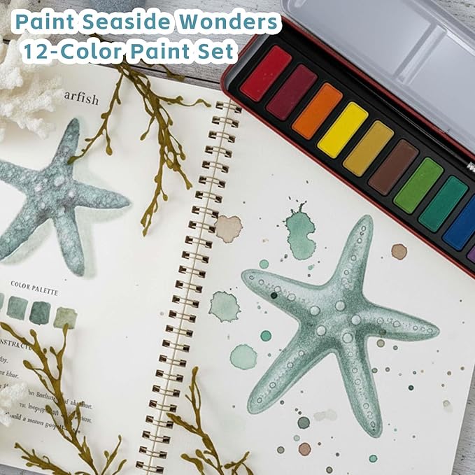 Watercolor Workbooks, Beginner Watercolor Painting Kit – Perfect for Gifting to Spark Creativity & Joy for Adults (Seaside-Without Palette)