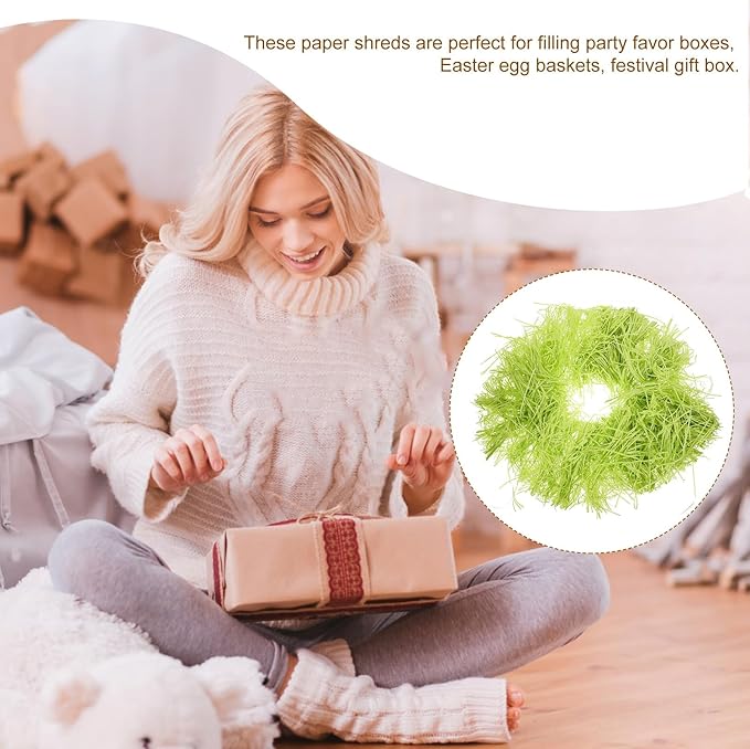 TEHAUX Shredded Paper Filler 500g Deep Green Crinkle Cut Tissue Paper Box Stuffing for Boxes Packaging Basket Filler Decorative Eco-friendly Raffia Grass Alternative