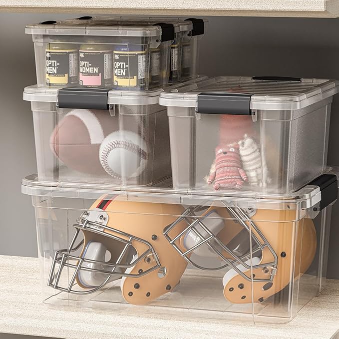 Superio Clear Storage Boxes with Lids, 49 Quart Plastic Container Bins for Organizing, Stackable Crates, BPA Free, Non Toxic, Odor Free, Organizers for Home, Office and Dorm, 5 Pack