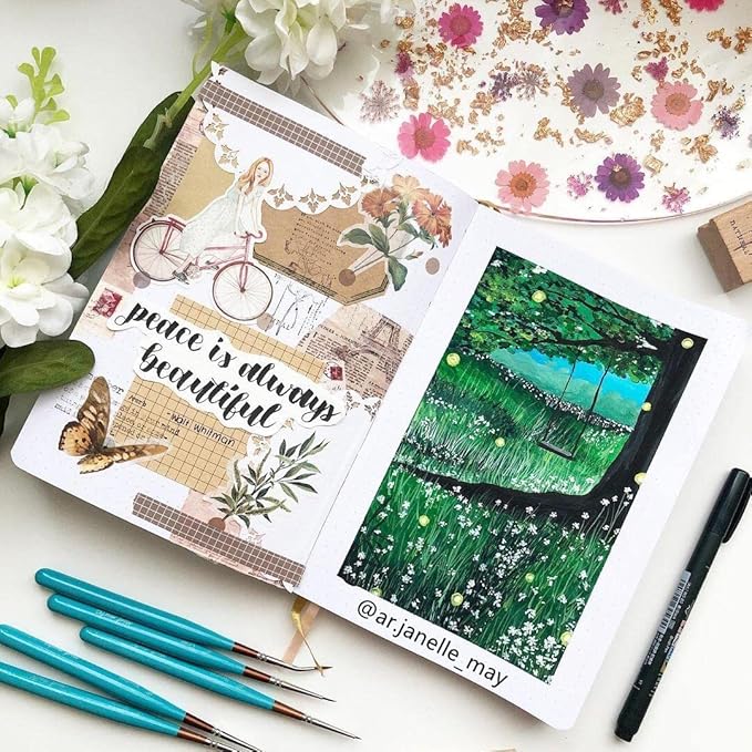 BUKE Dotted Notebook Journal 180GSM Bamboo Thick White Paper 160 Pages 5 * 5MM Dot Grid, Lay Flat Binding,Colored Silver Edges, Bookmarks and Expandable Back Pocket (BKP-9)