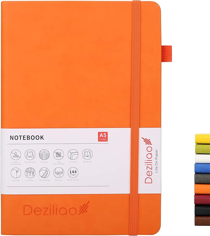 Lined Journal Notebooks with Pen Loop, Hardcover Notebook Journal for Work, 100Gsm Premium Thick Paper with Inner Pocket, Medium 5.7''''x8.4'''', ?Orange, Ruled, 1 Pack
