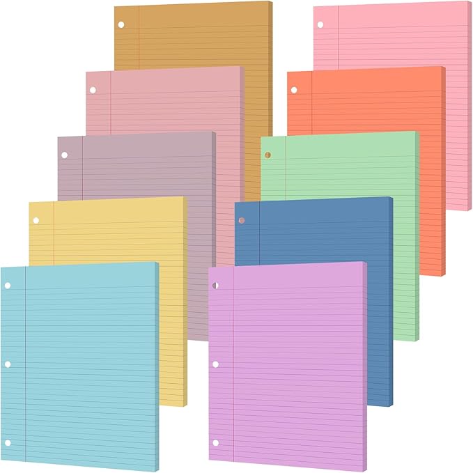 gisgfim 100 Sheets Loose Leaf Binder Paper, 8" x 10.5" Colored College Ruled Paper, 3 Hole Punched Lined Refill Inserts Thicken for 3-Ring Binders Notebooks Planner Writing School Office (Sweet Color)