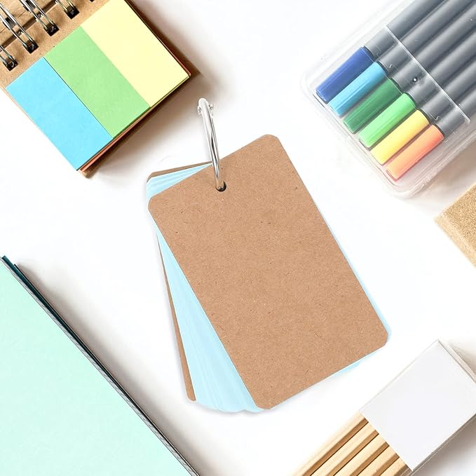 NUOBESTY Blank Card Set 350Pcs 2.75X1.57 Inch Loose-Leaf Note Pads with 7 Rings Hand Painting Cards for Study Flashcards Diy Memo Book Travel Office