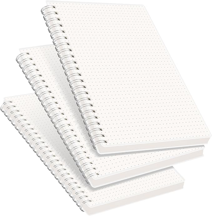 RETTACY Dotted Journal Notebook, 3-Pack, 160 Pages per Pack, A5 Medium Size (5.7'' × 8.3''), 100 GSM Thick Paper, Spiral-bound, Flexible Plastic Cover, for Journaling, Planning, Tracking