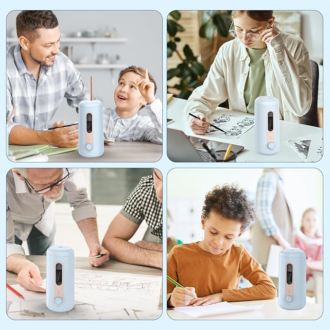 Electric Pencil Sharpener, Fully Automatic Pencil Sharpener for 6.9-10.8mm Colored/Jumbo Pencils, Auto in & Out, Rechargeable Hands-Free Sharpener for Classroom Home Office, Blue