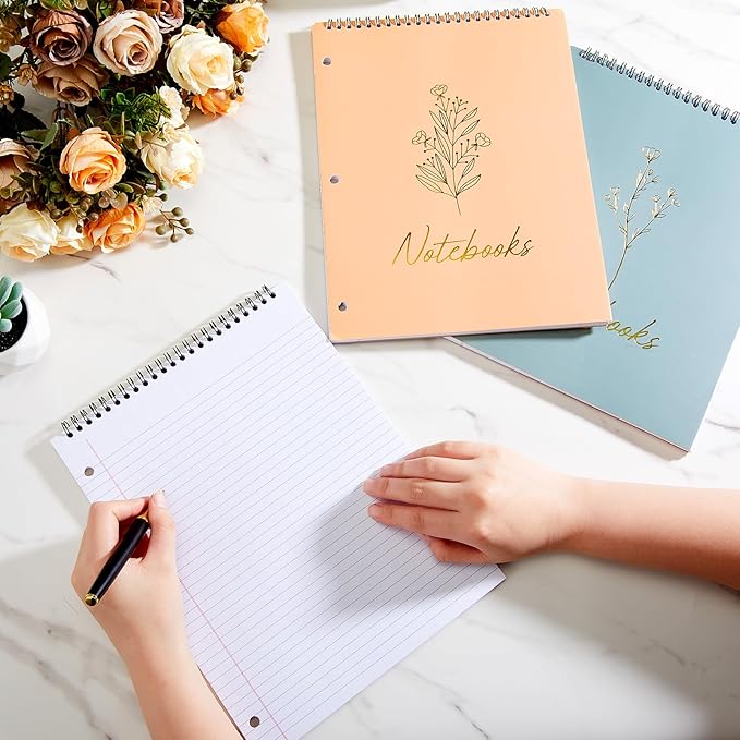 MotiMind 3 Pack 8.5" x 11" Top Spiral Notebook with 3 Hole Punched Gold Stamping Legal Pads College Ruled Notepad 50 Sheets Hard Cardboard Paper Wirebound Notepad for Office School Business