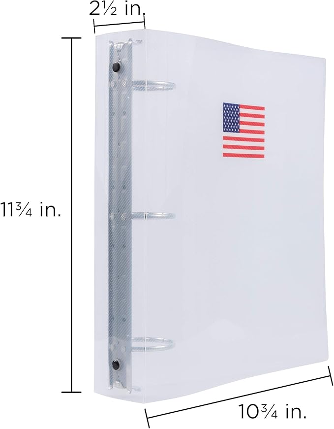 JAM PAPER Plastic 2 inch Binder - American Flag Clear 3 Ring Binder - Sold Individually