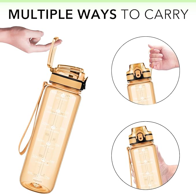 32oz Water Bottle with Time Marker, Motivational Drinking Bottle with Strap, BPA-Free Leak-Proof, Encouraging Water Bottle Time to Drink Water for Gym School Office Travel