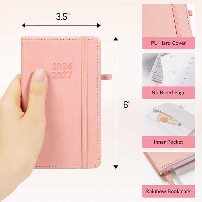 Forvencer Pocket Planner 2026-2027, Weekly Monthly Planners for Purse, 3.5" x 6", July 2026-June 2027, Cute Small Daily Academic Calendar, Elastic Band, Hardcover Agenda for Women, Teacher