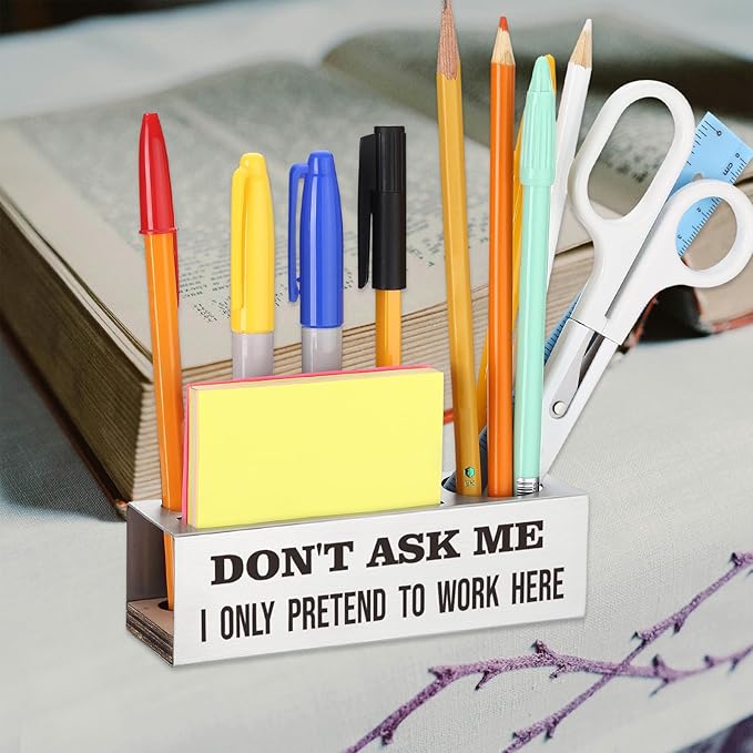 Funny Office Desk for Women, DON’T ASK ME, I ONLY PRETEND TO WORK HERE Sarcastic Workplace Humor Gift for Coworkers Colleagues, Employees Office Pencil Holder for Desk SD282