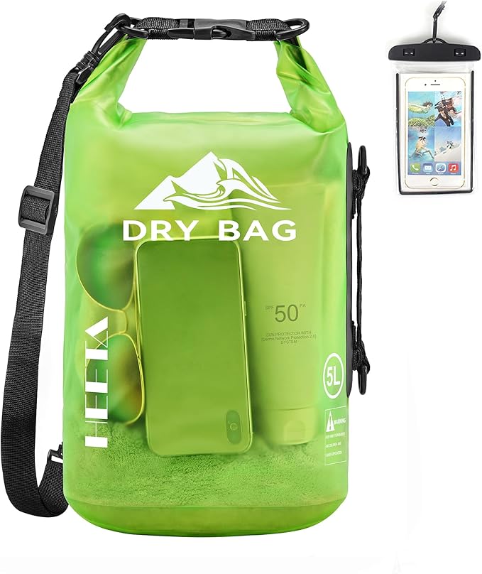 HEETA Dry Bag Waterproof Backpack with Phone Case 5L/10L/20L/30L/40L | Roll Top Lightweight Dry Storage Bag for Women Men, Travel Boating Kayaking Paddle Board Camping Beach Essentials Accessories