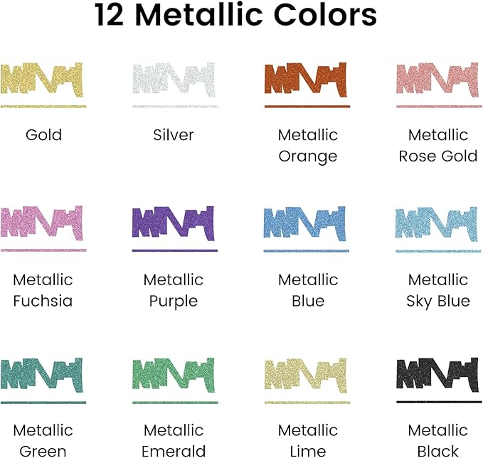 Artecho Acrylic Paint Markers 12 Metallic Colors, for Stone, Rock Painting, Paper, Pumpkin, Wood, Egg, Canvas, Ceramic, Fabric, leather, Glass, DIY Crafts