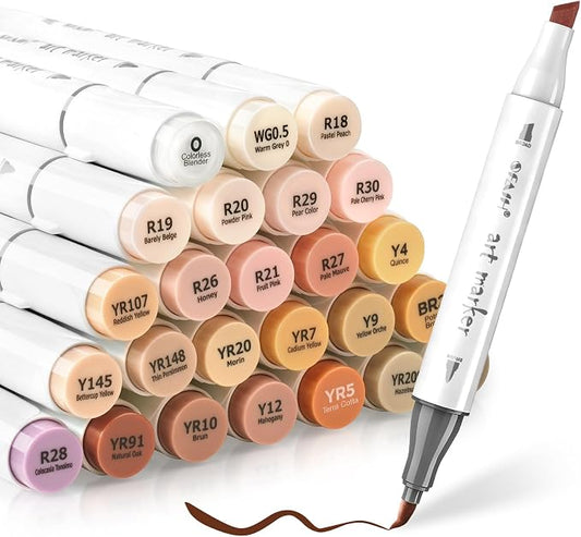 SFAIH Skin Tone Alcohol Markers Brush & Chisel [25 Diverse Portrait Colors]