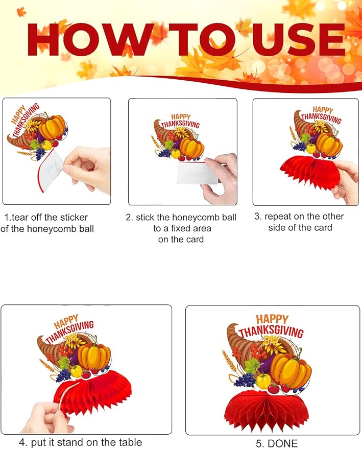 Thanksgiving Table Decorations - 9Pcs Fall Table Decorations 3D Fall Centerpieces for Tables, Turkey Pumpkin Honeycomb Centerpieces Autumn Table Topper for Autumn Thanksgiving Party Supplies