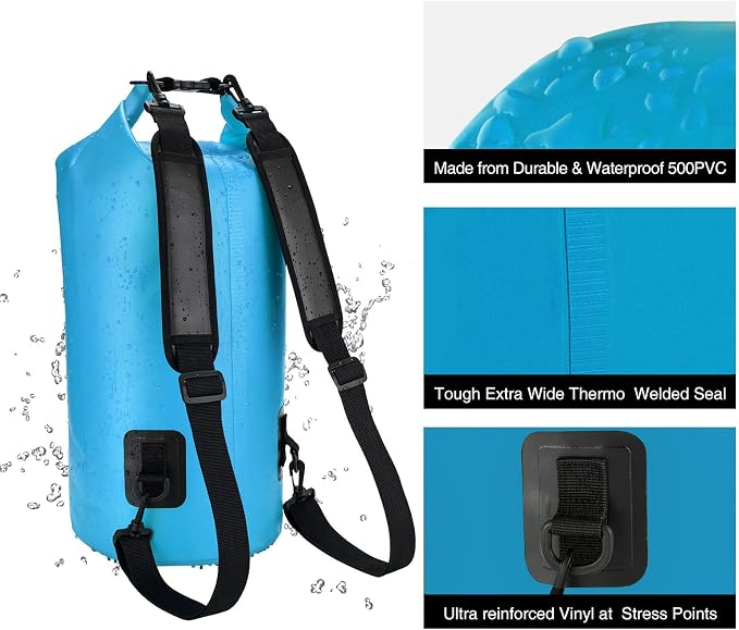 Piscifun Dry Bag, Waterproof Floating Backpack 10L/20L/30L/40L | Waterproof Phone Case, Adjustable shoulder straps, Roll-top closure keeps gear dry, Ideal for Boating, Kayaking, Fishing