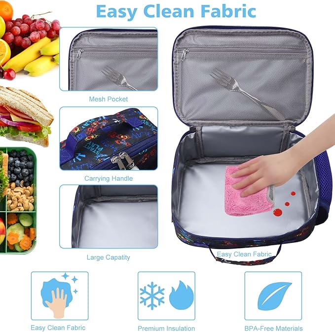 RHCPFOVR Kids Lunch Bag - Insulated Lunch Box for Boys Girls,Washable Lunch Bag and Reusable Toddler Leak-proof Lunchbox for School and Daycare
