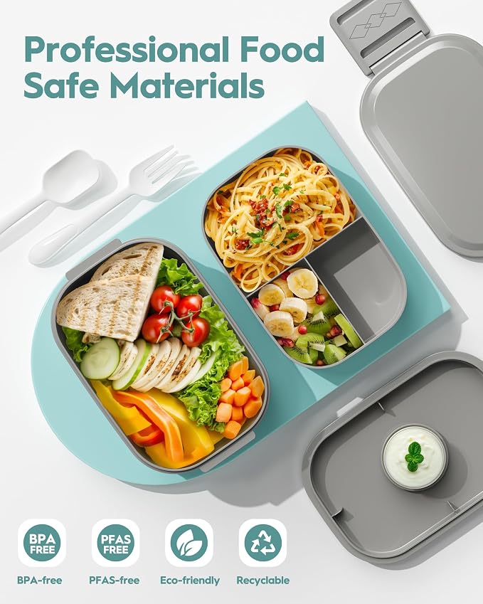 BiuLeon Bento Box Adult Lunch Box, 65 Oz Capacity Lunch Containers(Adjustable 2/3 Tier), BPA-Free, Leak-Proof and Stackable Bento Lunch Box, Microwave & Dishwasher Safe with Utensils(Gray)