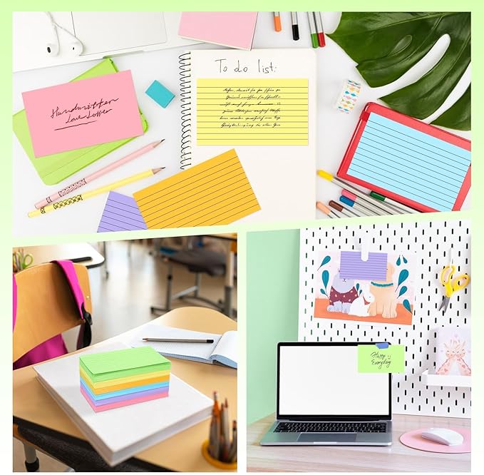 Tecmisse 300PCS 3x5 Index Cards Colored, Ruled Index Cards Colorful, Lined Flash Cards for Studying, Heavy Note Cards for Office, Home and School